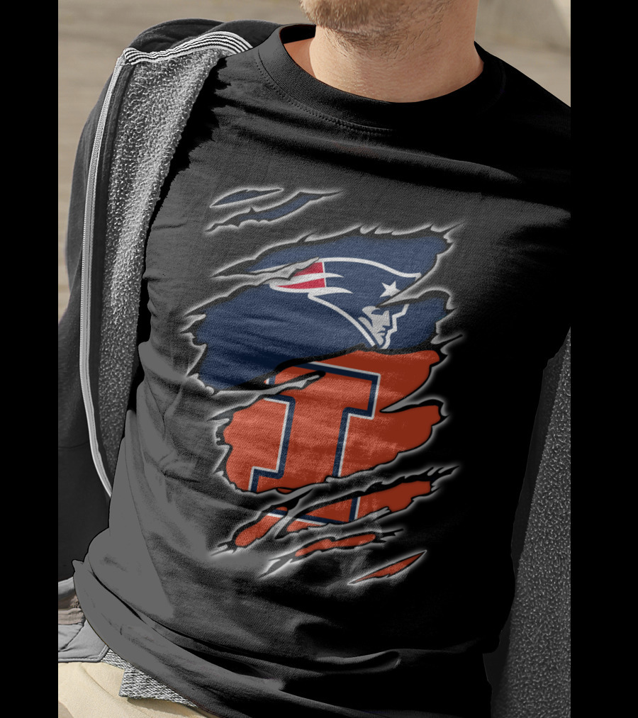 Patriots Logo Over Illinois Fighting Illini T-Shirt