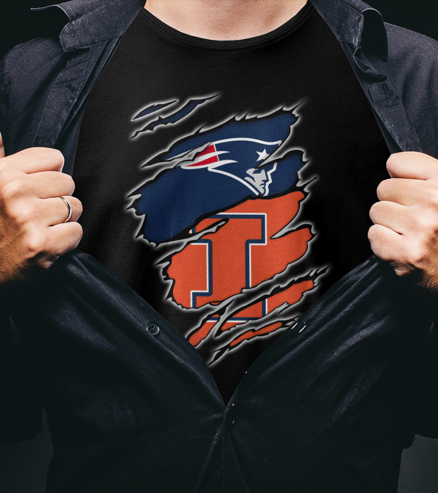Patriots Logo Over Illinois Fighting Illini T-Shirt