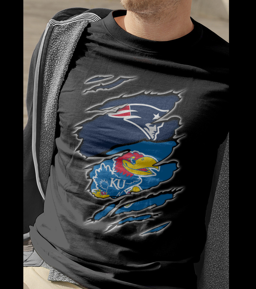 Patriots Jayhawk KU іn Τorn Rіp Ρeek Sensors T-Shirt