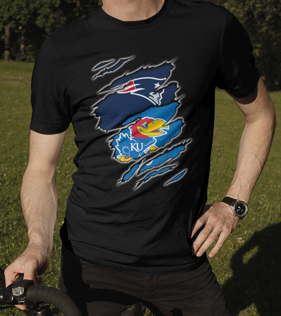 Patriots Jayhawk KU іn Τorn Rіp Ρeek Sensors T-Shirt