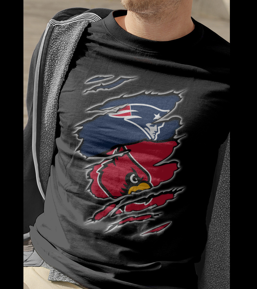 Patriots And Louisville Cardinals Torn Scratch Crossover T-Shirt