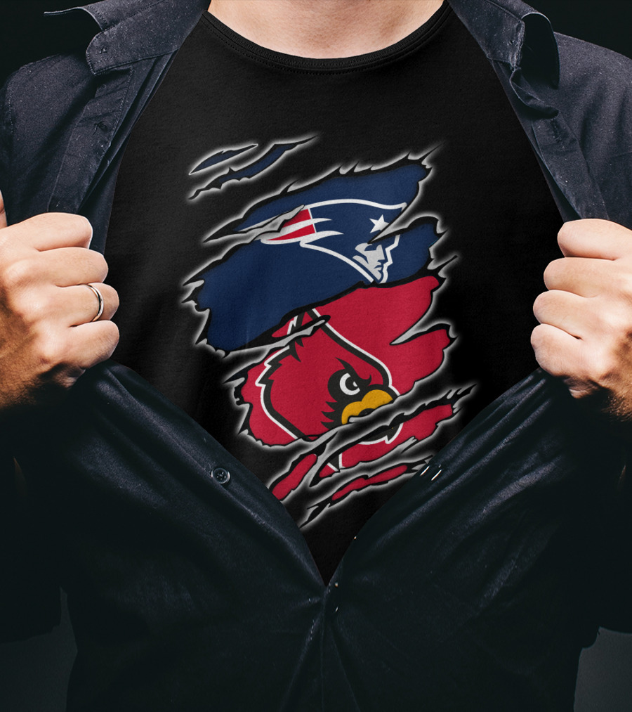 Patriots And Louisville Cardinals Torn Scratch Crossover T-Shirt