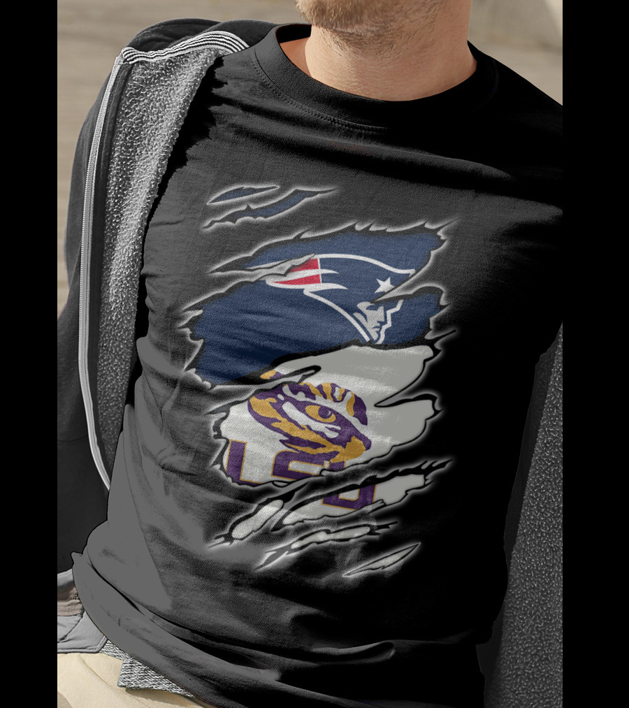 New England Patriots And LSU Tigers Logo Mashup T-Shirt