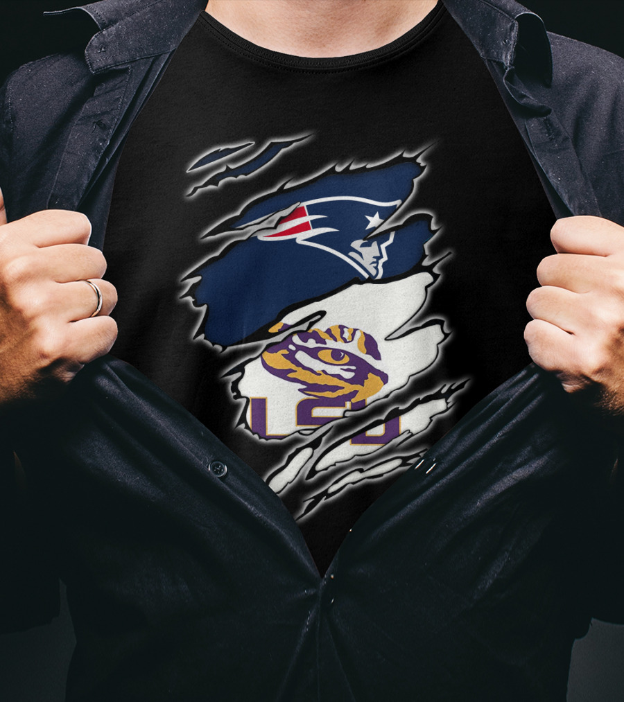 New England Patriots And LSU Tigers Logo Mashup T-Shirt