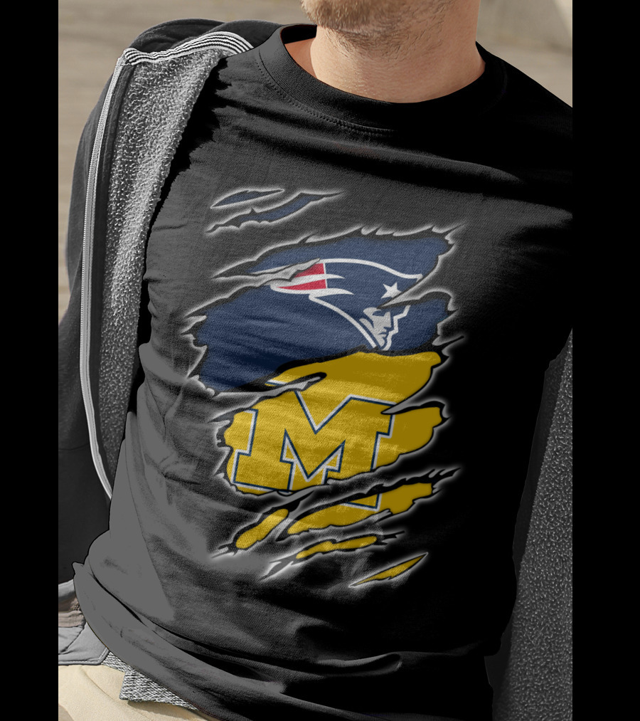 Patriots Logo And Michigan Block M Claw Marks T-Shirt
