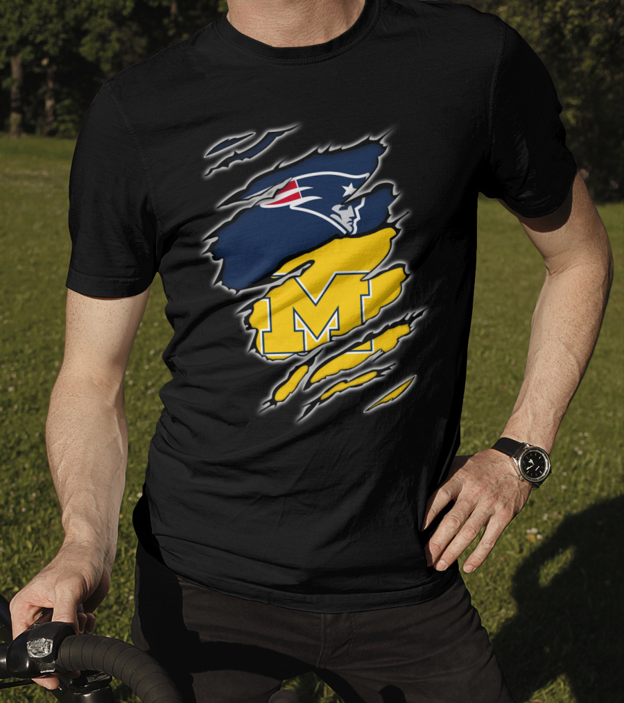 Patriots Logo And Michigan Block M Claw Marks T-Shirt