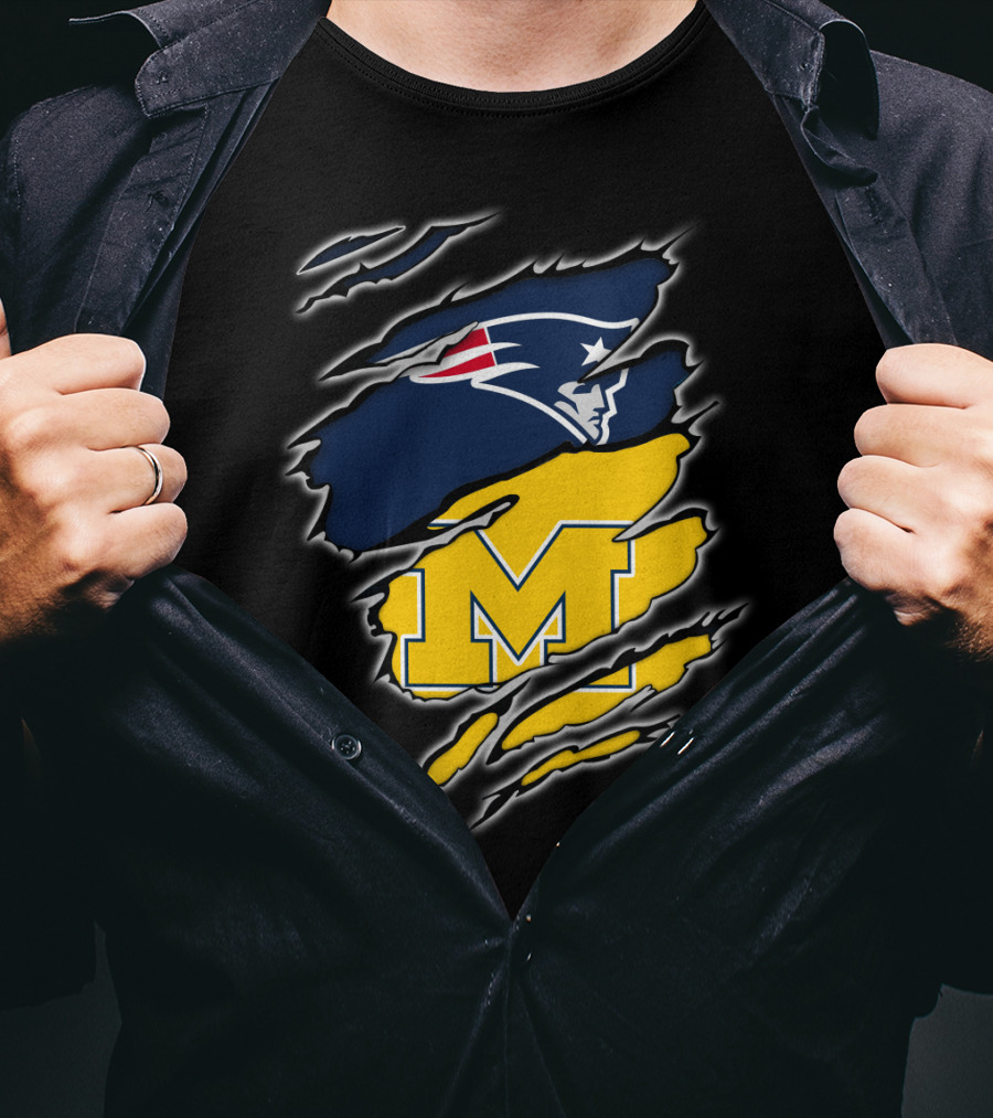 Patriots Logo And Michigan Block M Claw Marks T-Shirt