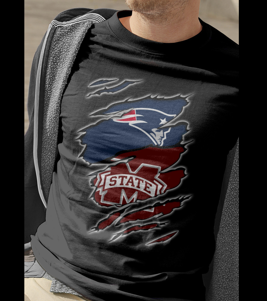 Patriots Face And MS State Logo Claw Rips T-Shirt