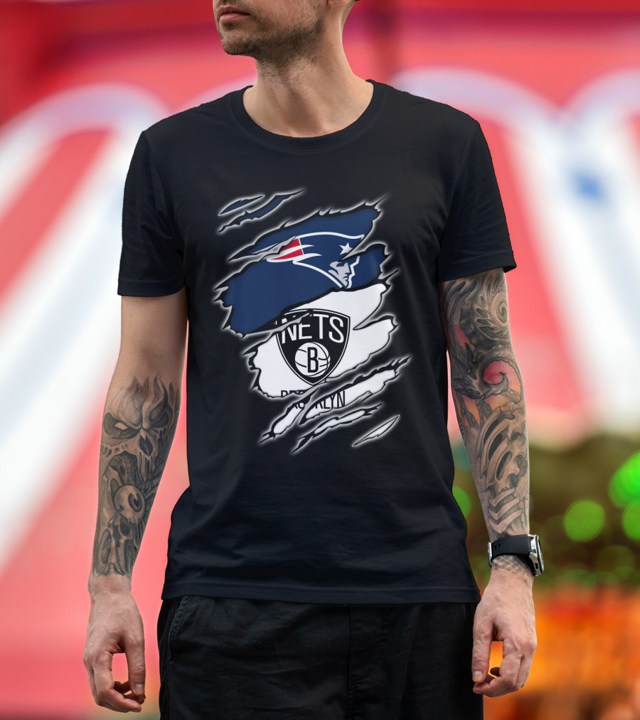 New England Patriots and Brooklyn Nets Ripped T-Shirt