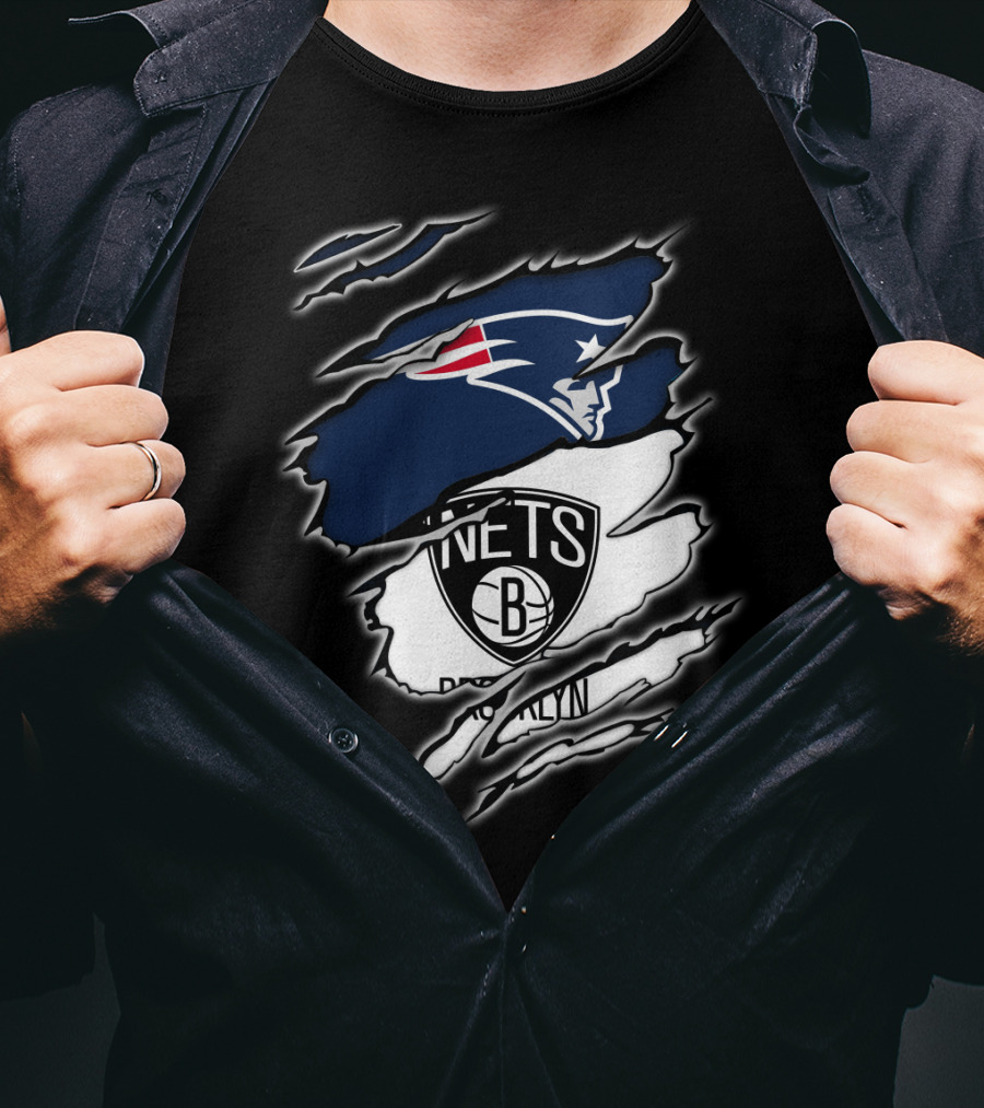New England Patriots And Brooklyn Nets Ripped T-Shirt