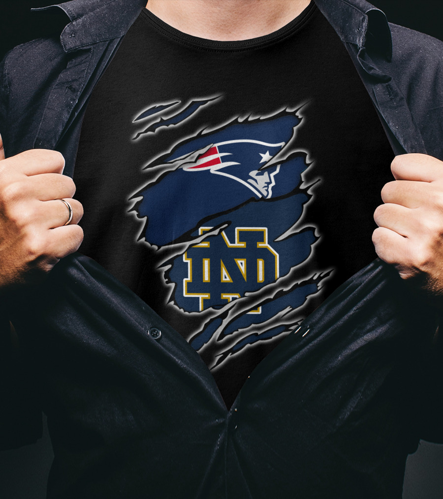 New England Patriots And Notre Dame Fighting Irish Fan Crossover T-Shirt