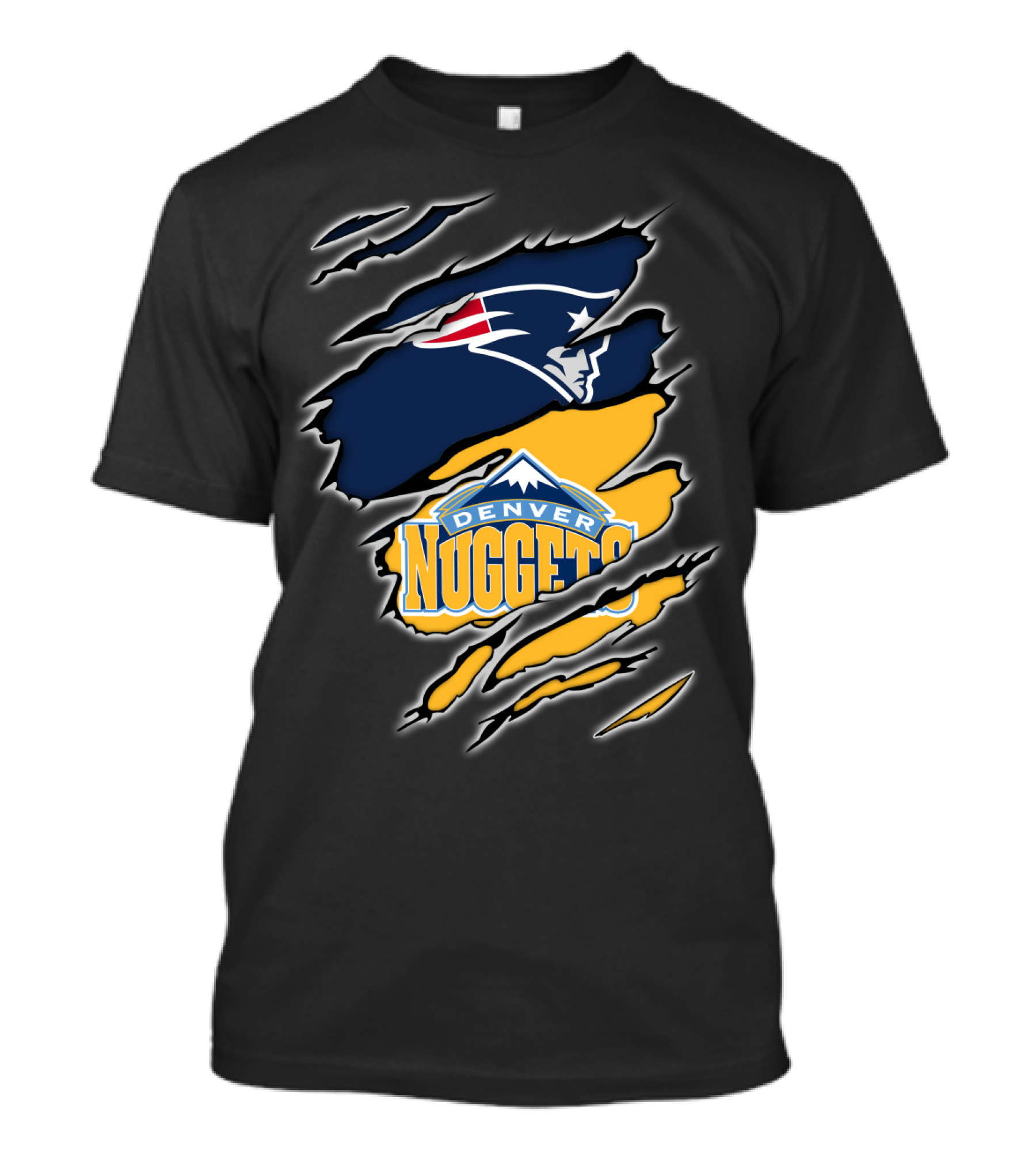 New England Patriots And Denver Nuggets Logos Mashup T-Shirt