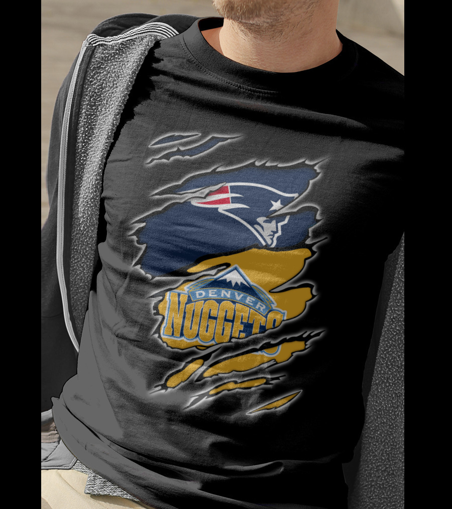New England Patriots And Denver Nuggets Logos Mashup T-Shirt