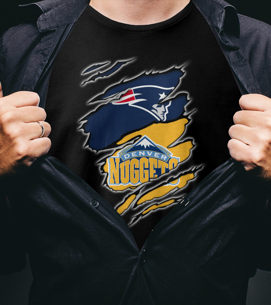New England Patriots And Denver Nuggets Logos Mashup T-Shirt