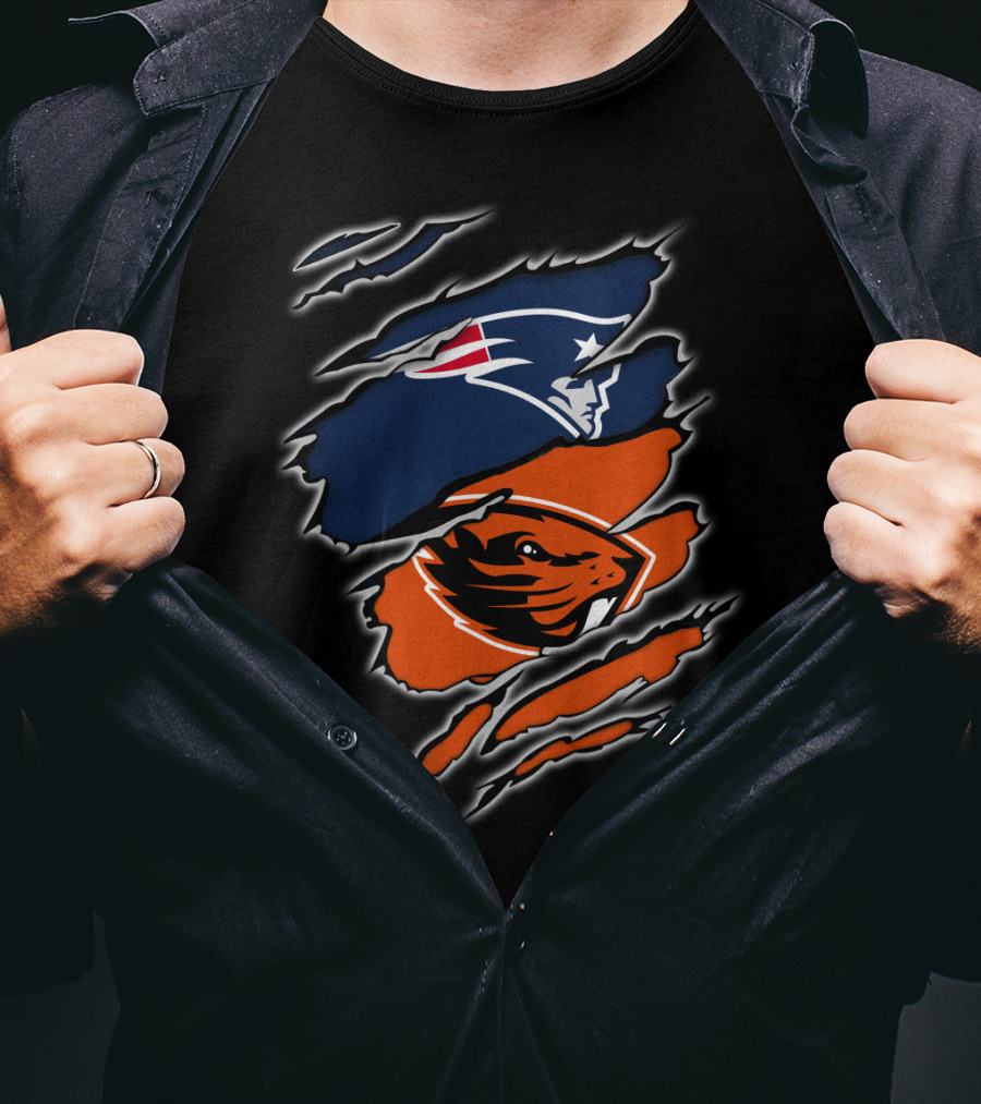 New England Patriots And Oregon State Beavers Logo Mashup T-Shirt