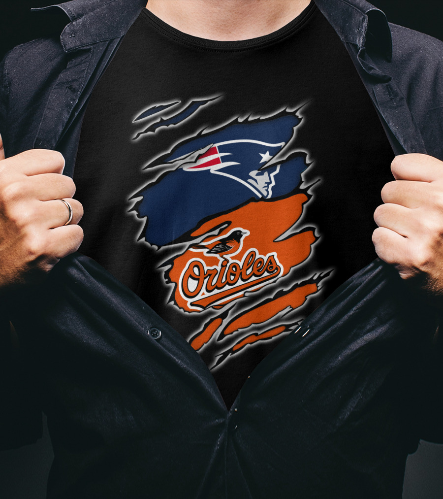 New England Patriots Baltimore Orioles Torn Ripped Claw Marks T-Shirt