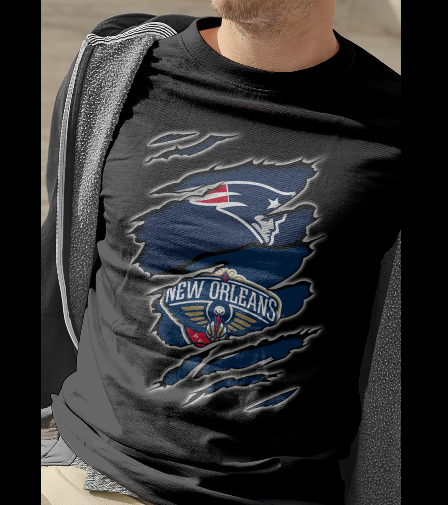 New England Patriots And New Orleans Pelicans Claw Marks T-Shirt