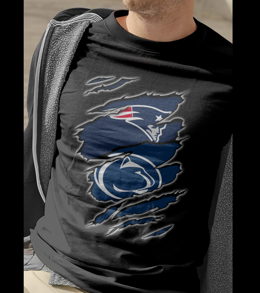 Patriots Penn State Ripped Torn Logos T-Shirt