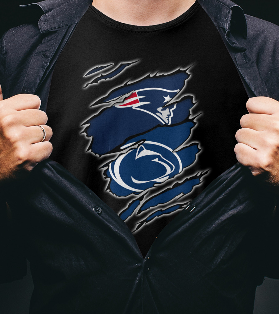 Patriots Penn State Ripped Torn Logos T-Shirt