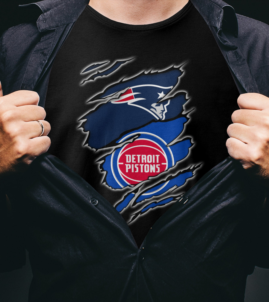 New England Patriots And Detroit Pistons Fan Crossover T-Shirt