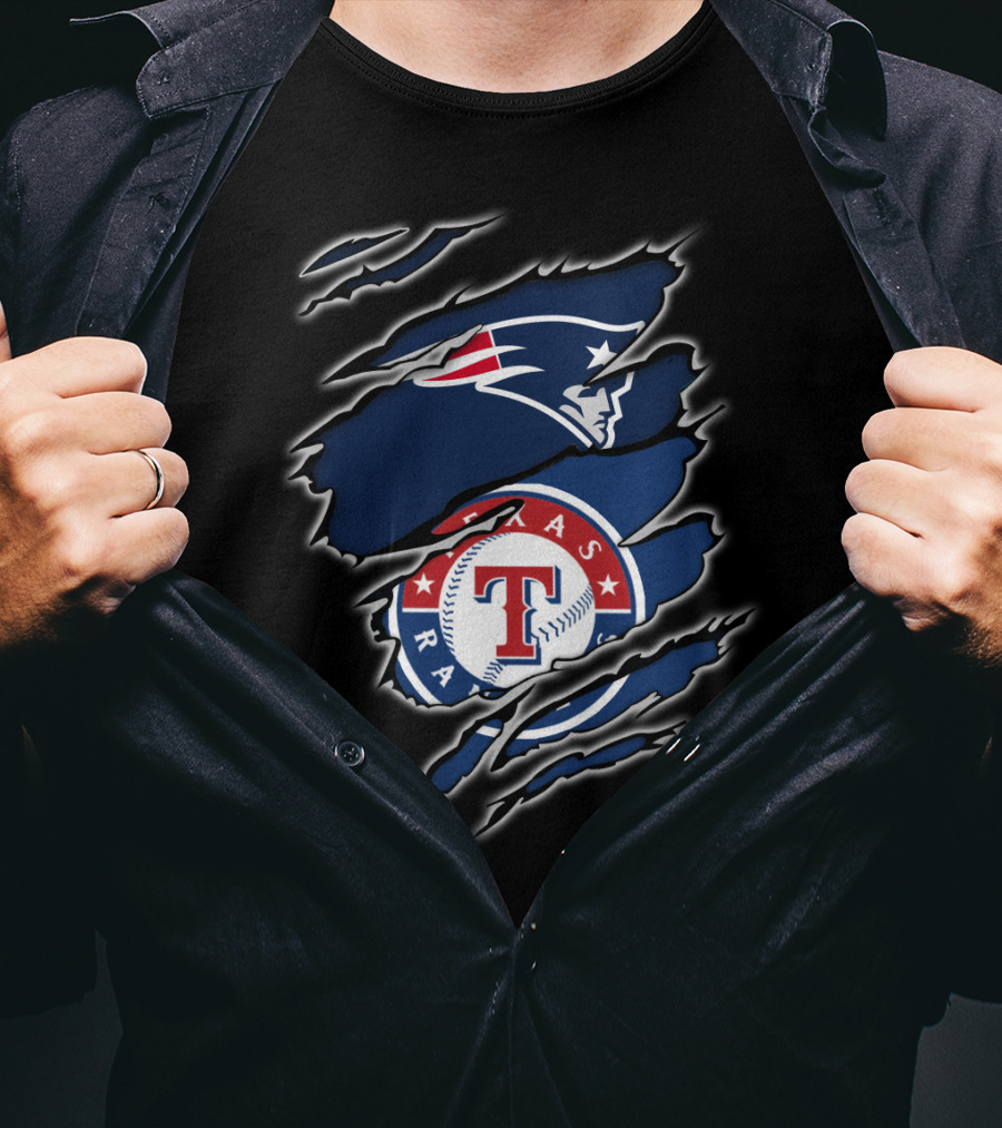 Patriots And Texas Rangers Logos Fusion T-Shirt