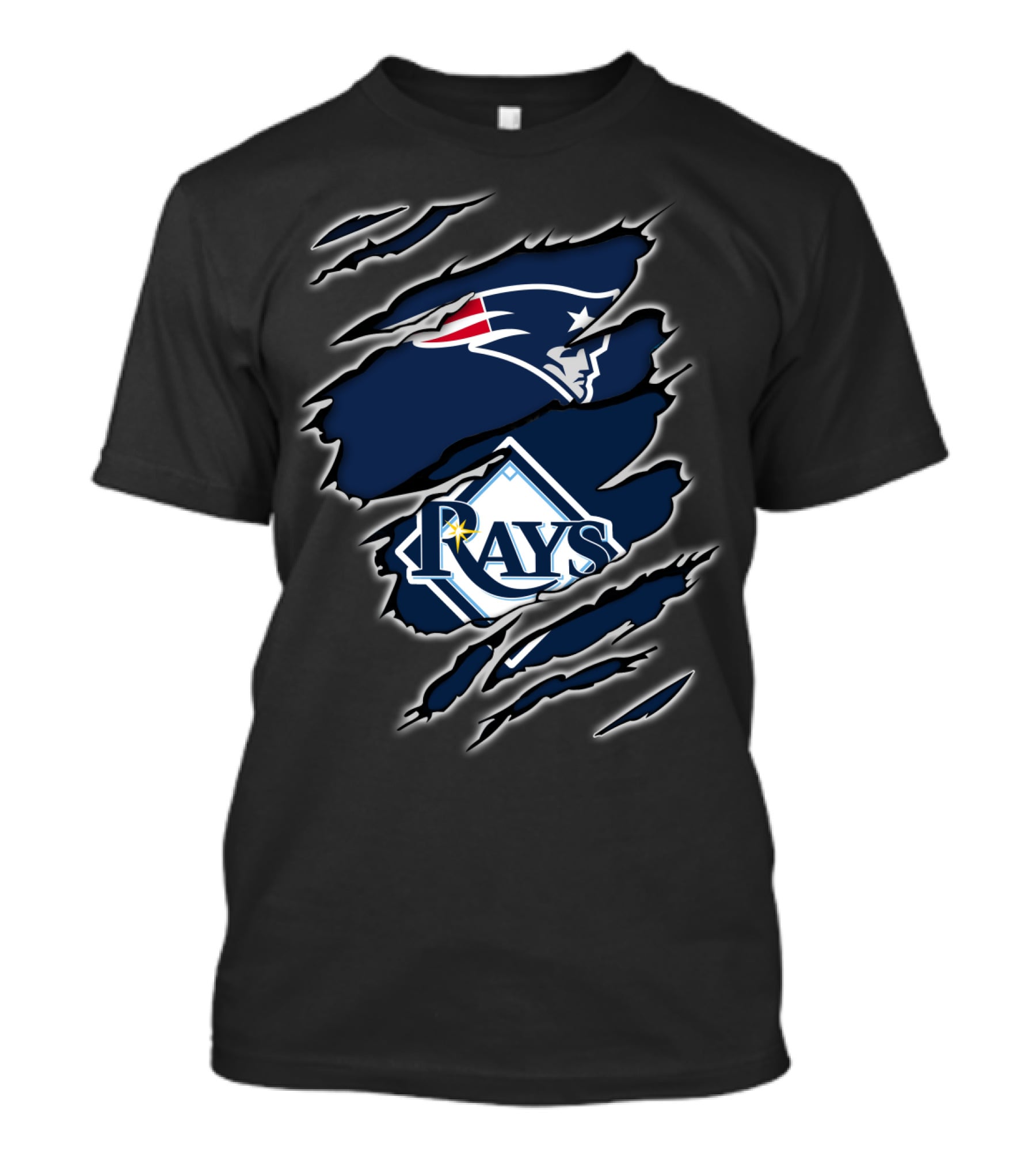 Patriots And Rays Logos In Torn T-Shirt