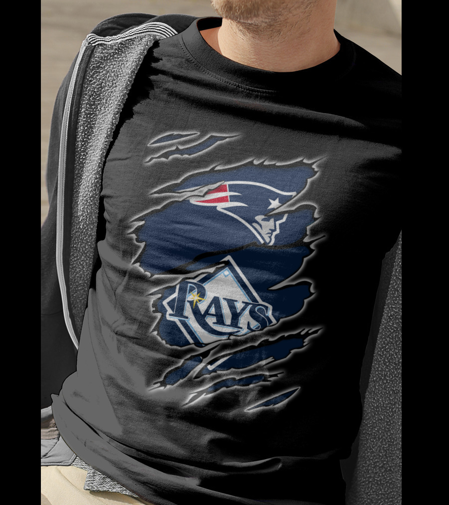 Patriots And Rays Logos In Torn T-Shirt