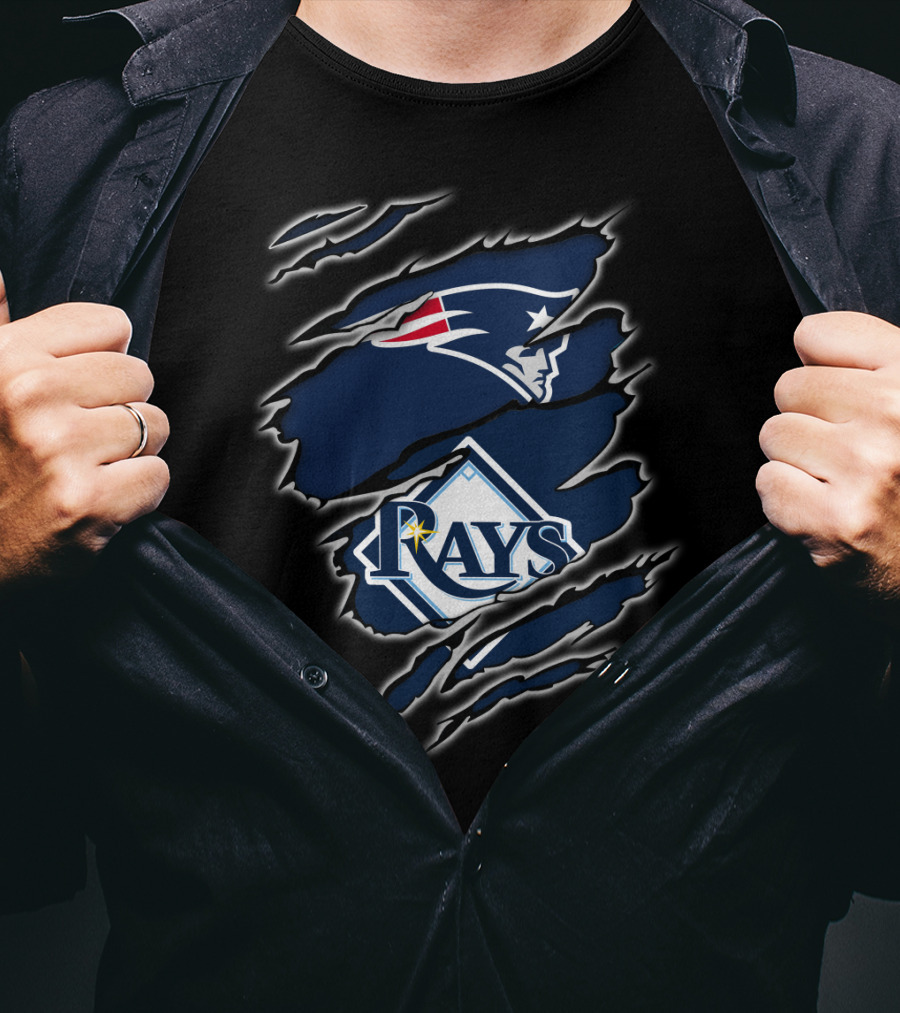 Patriots And Rays Logos In Torn T-Shirt