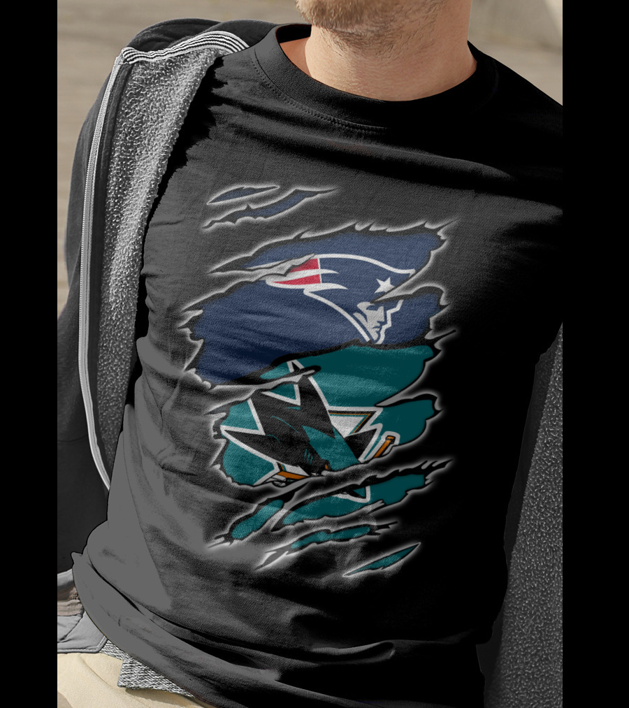 Patriots And Sharks Logos Inside Claw Marks T-Shirt