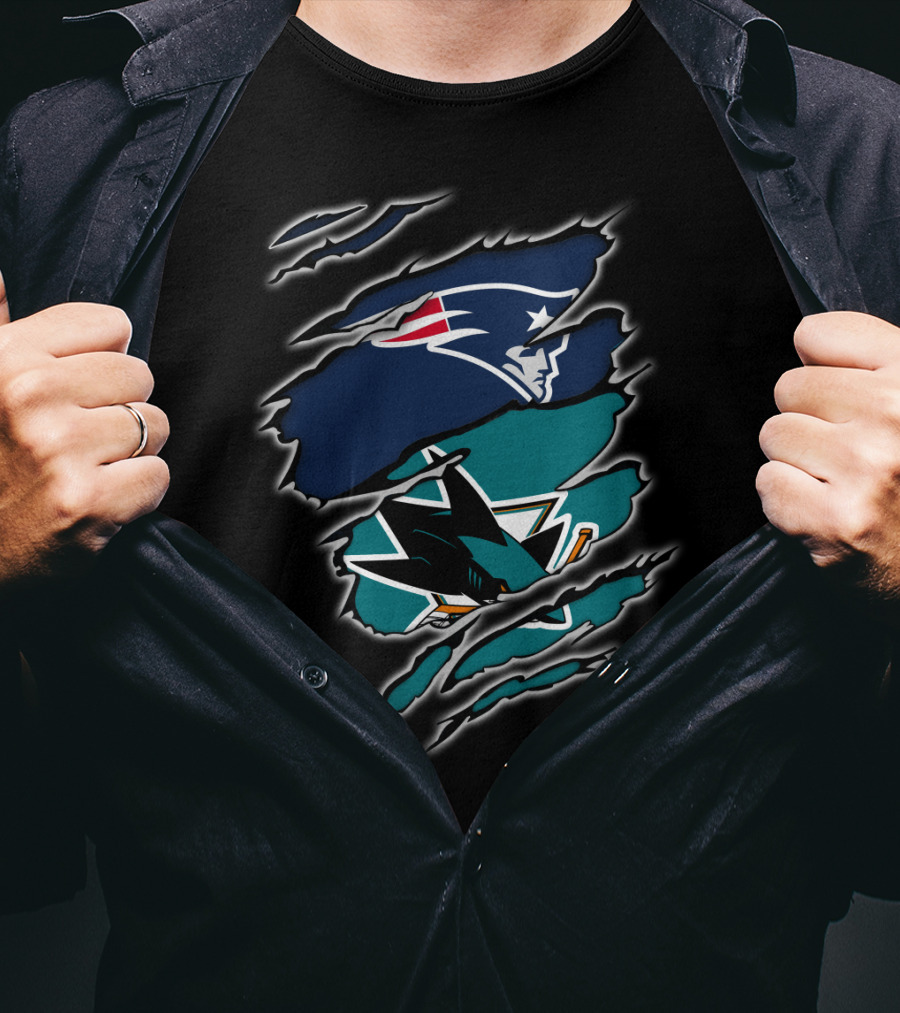 Patriots And Sharks Logos Inside Claw Marks T-Shirt