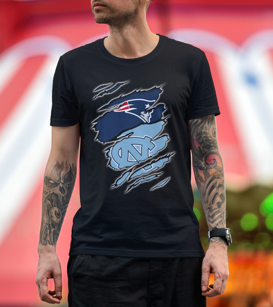 Patriots and Tar Heels Logo Rip Claw Marks T-Shirt