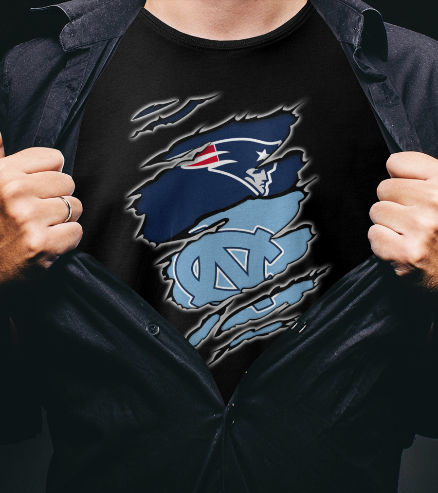 Patriots And Tar Heels Logo Rip Claw Marks T-Shirt