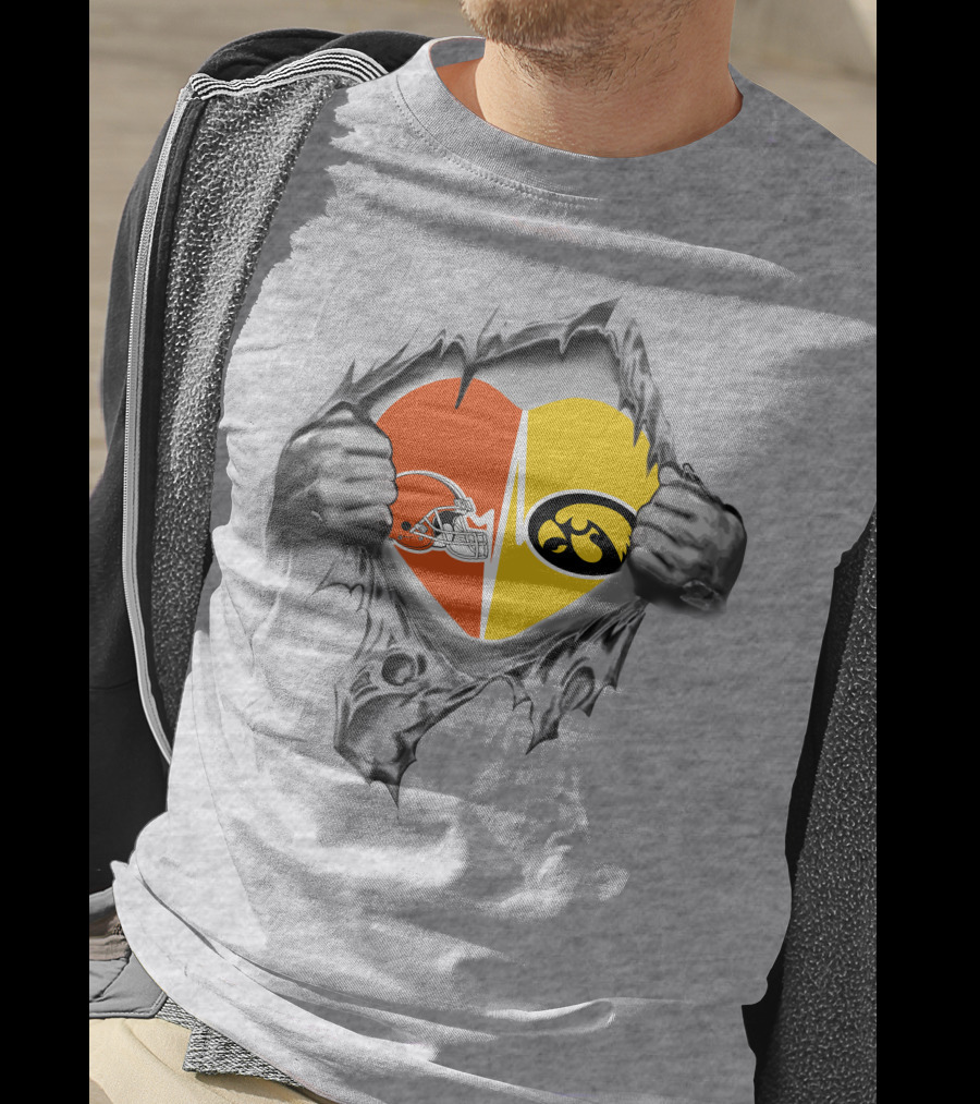 Cleveland Browns Iowa Hawkeyes Heart Logo Rip T-Shirt
