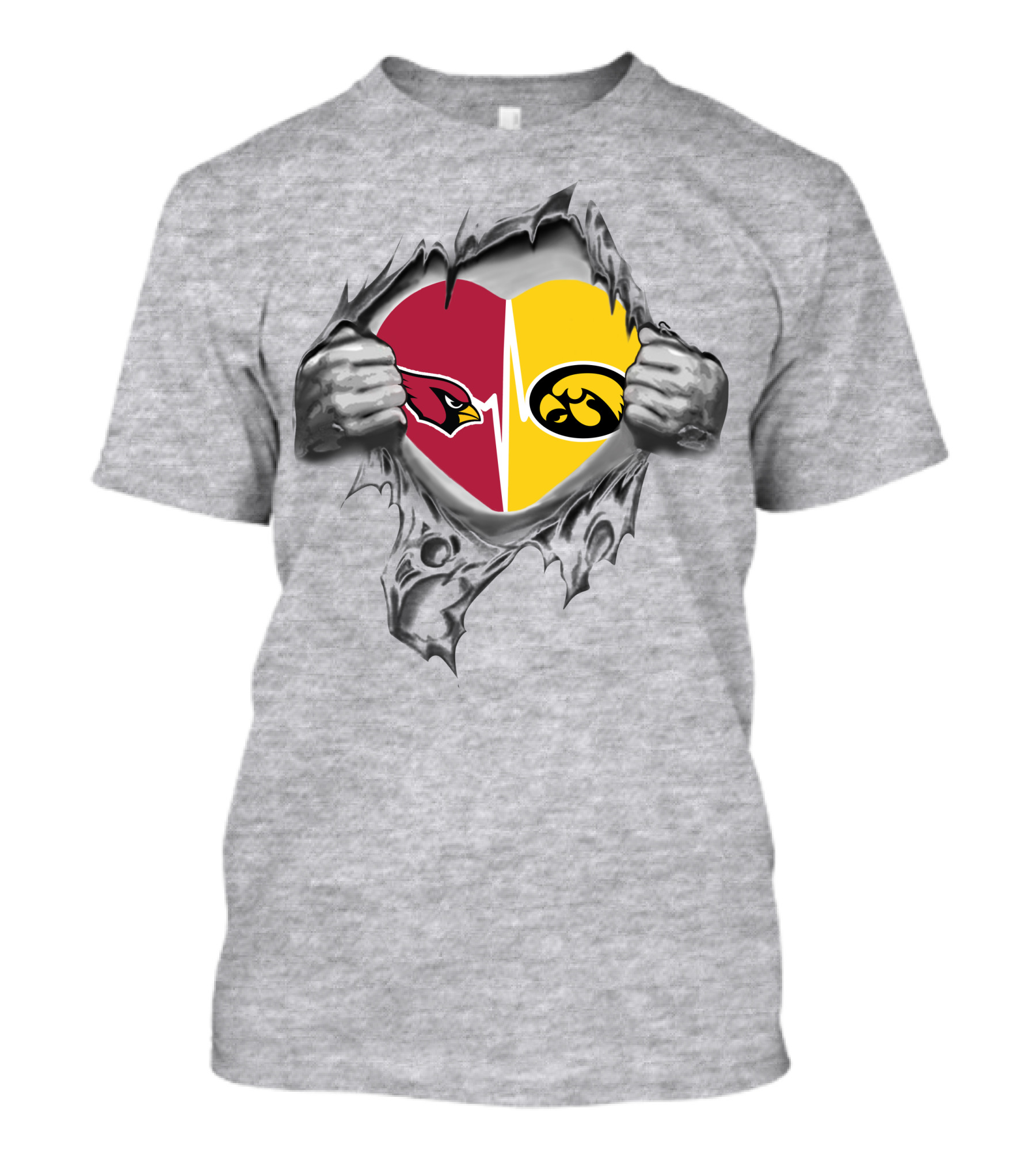 Hawkeyes Cardinals Heart Torn Open T-Shirt