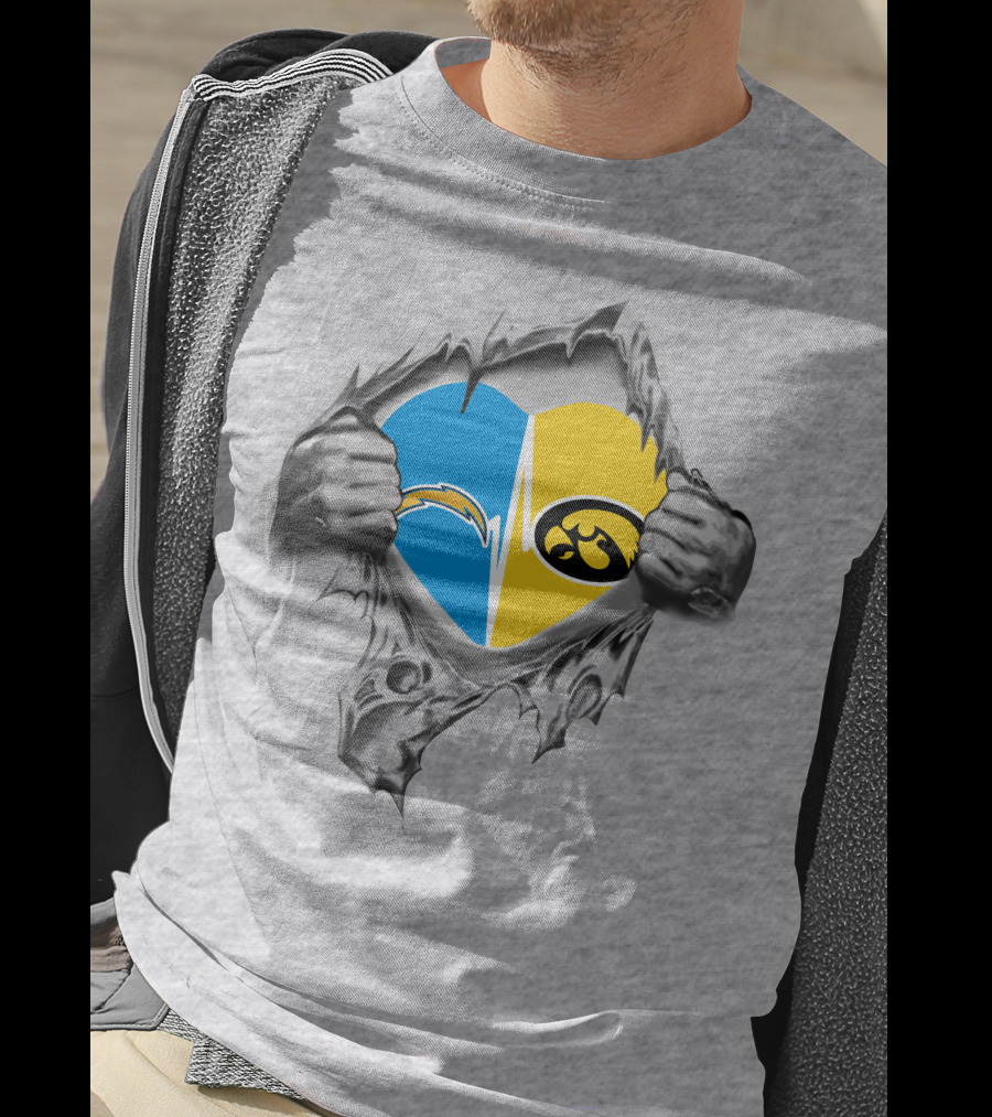 Hawkeyes Chargers Heart Logo Fusion Breaking Through T-Shirt