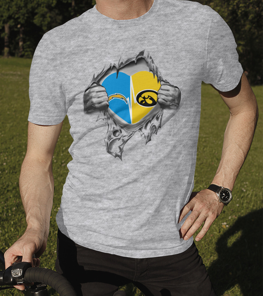 Hawkeyes Chargers Heart Logo Fusion Breaking Through T-Shirt