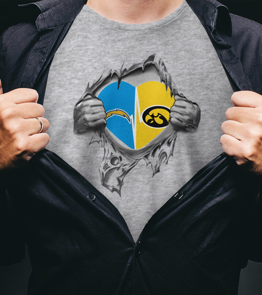 Hawkeyes Chargers Heart Logo Fusion Breaking Through T-Shirt