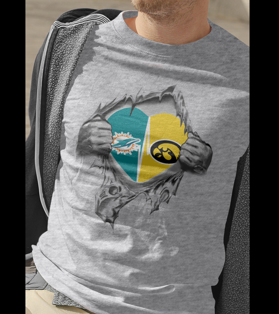 Miami Dolphins Iowa Hawkeyes Heart T-Shirt