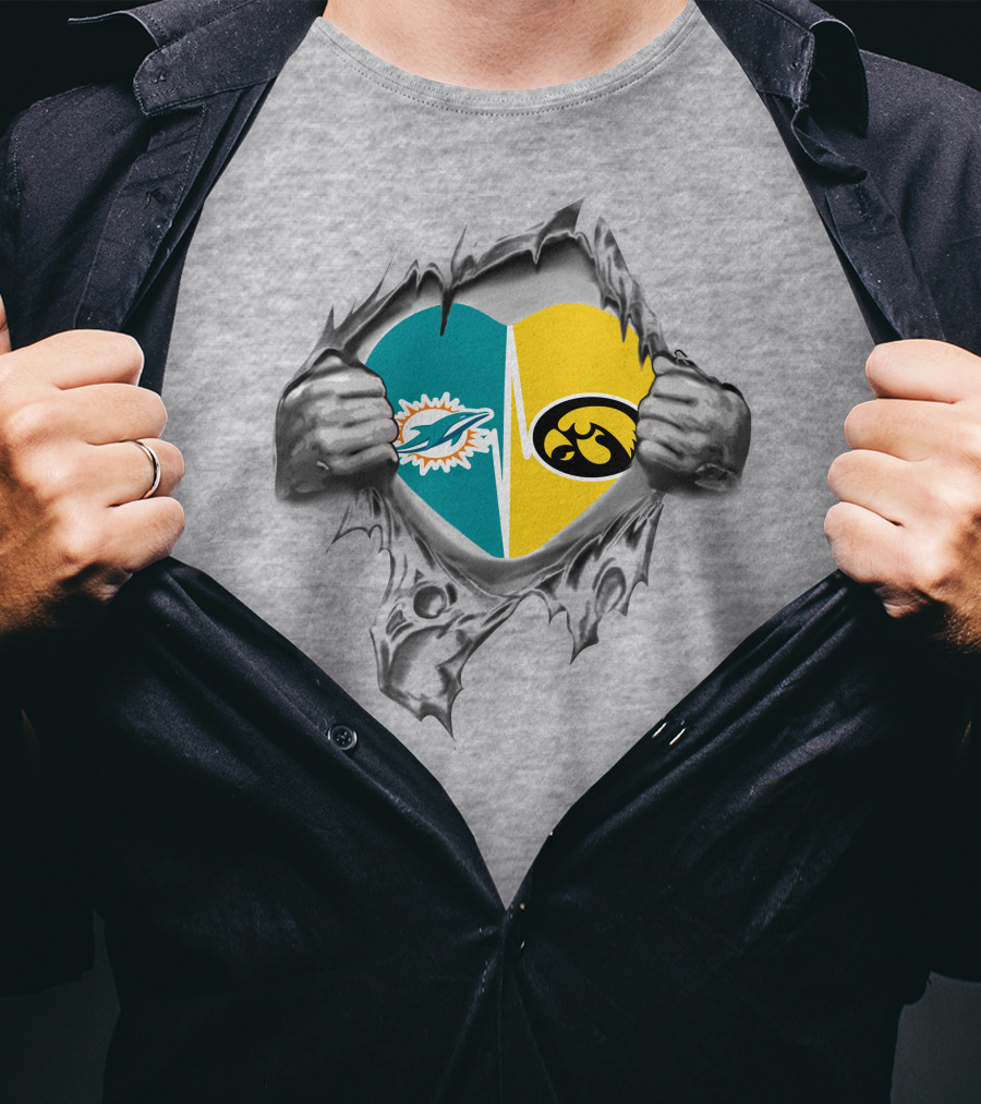 Miami Dolphins Iowa Hawkeyes Heart T-Shirt