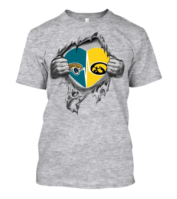 Hawkeyes Jaguars Heartbeat Logo Fusion Gray Background T-Shirt