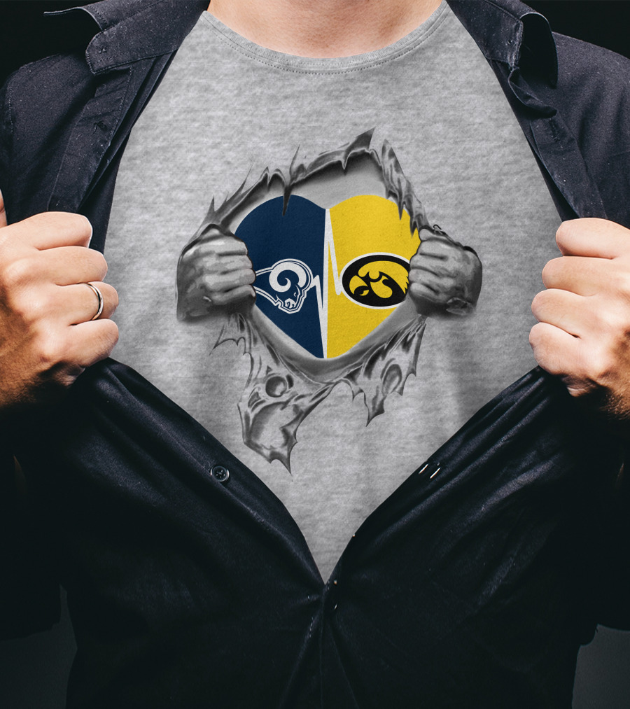 Hawkeyes Rams Split Heart Logo With Ripped Effect T-Shirt