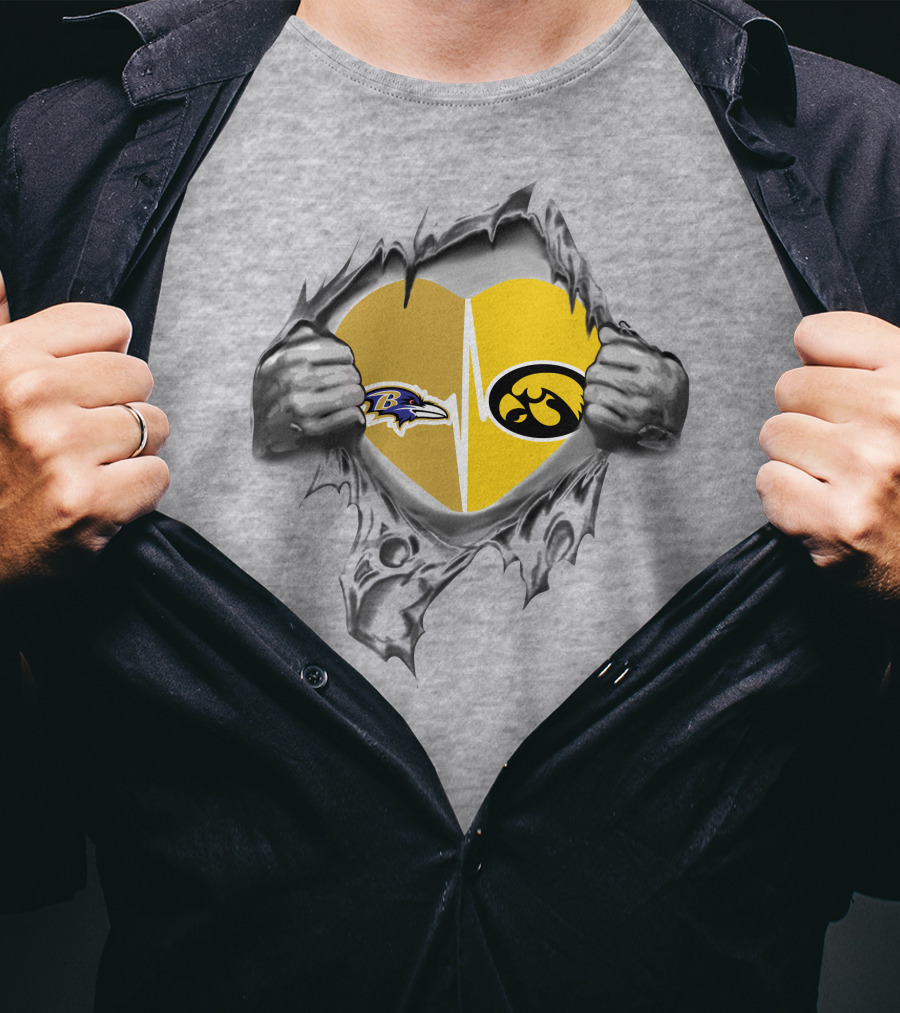 Hawkeyes Ravens Heartbeat Logo Fusion T-Shirt