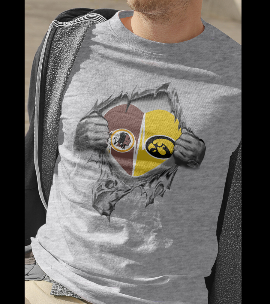 Hawkeyes Redskins Heart Inside Torn Ripped T-Shirt