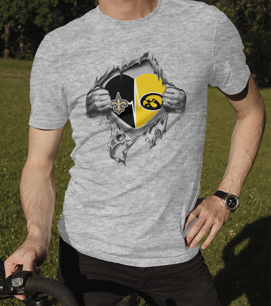 New Orleans Saints Iowa Hawkeyes Heart T-Shirt