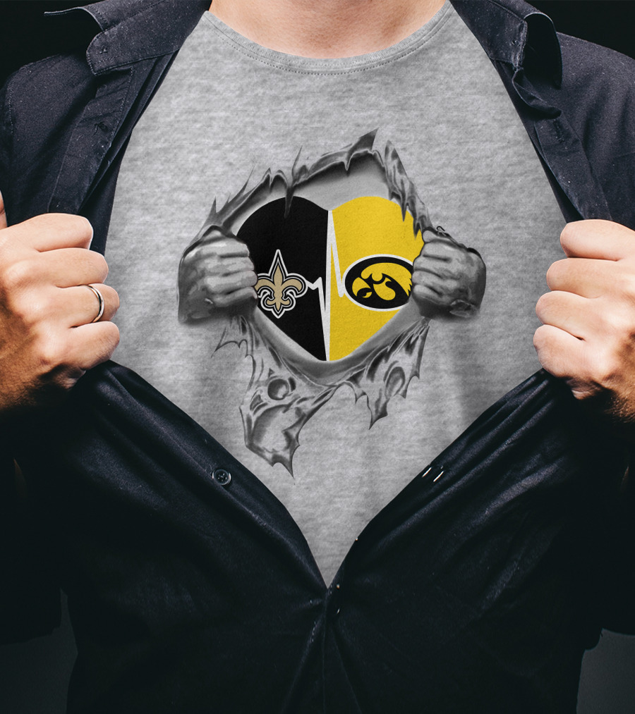 New Orleans Saints Iowa Hawkeyes Heart T-Shirt