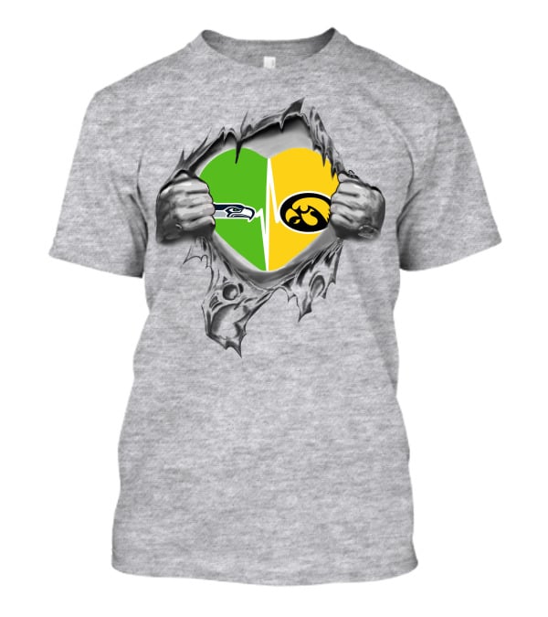Hawkeyes Seahawks Heart Split Torn Grey Background T-Shirt