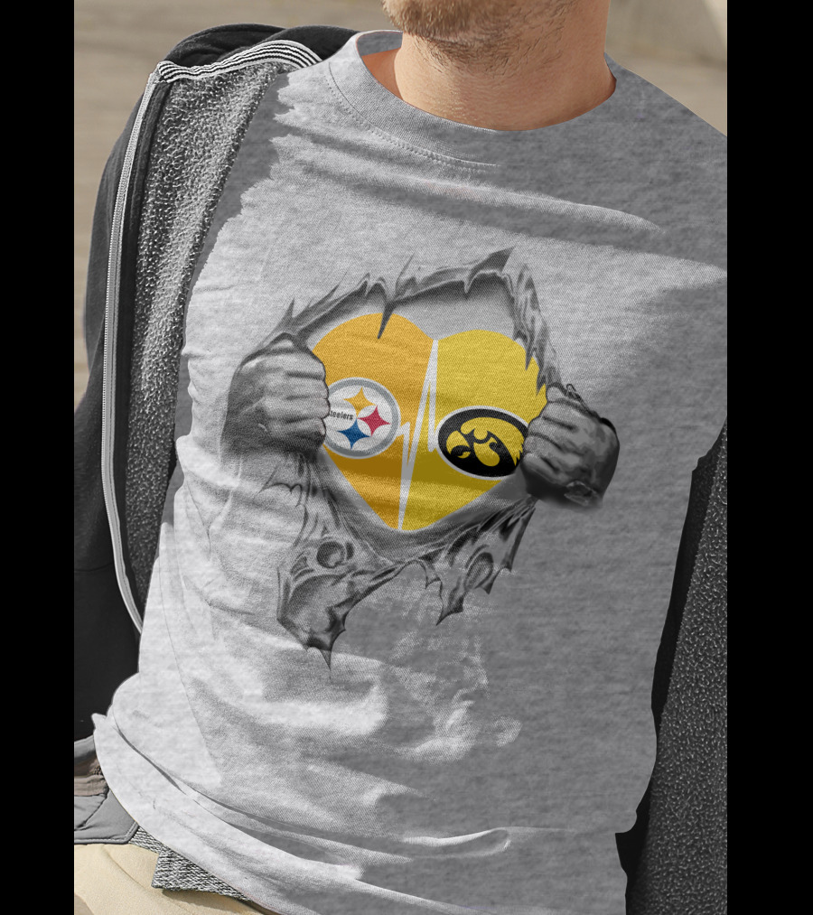 Steelers Hawkeyes Heartbeat Peeling Hands Football Fan T-Shirt
