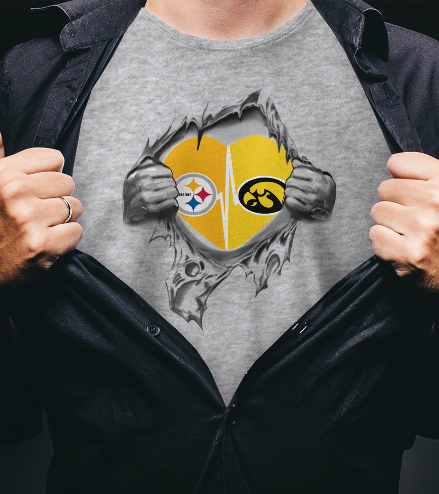 Steelers Hawkeyes Heartbeat Peeling Hands Football Fan T-Shirt