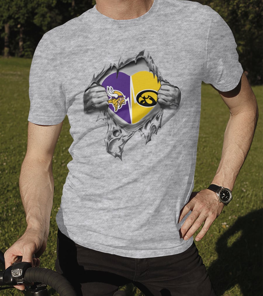Hawkeyes Vikings Heart Split With Ripped Hands T-Shirt
