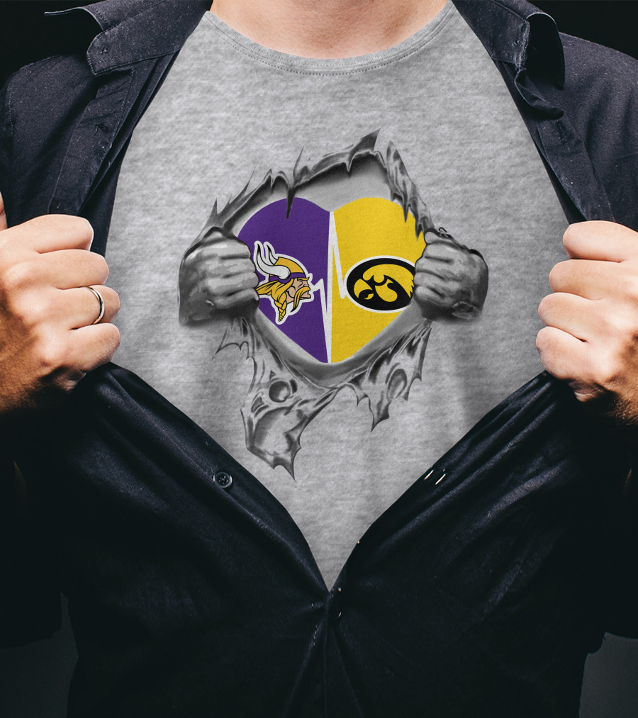 Hawkeyes Vikings Heart Split With Ripped Hands T-Shirt